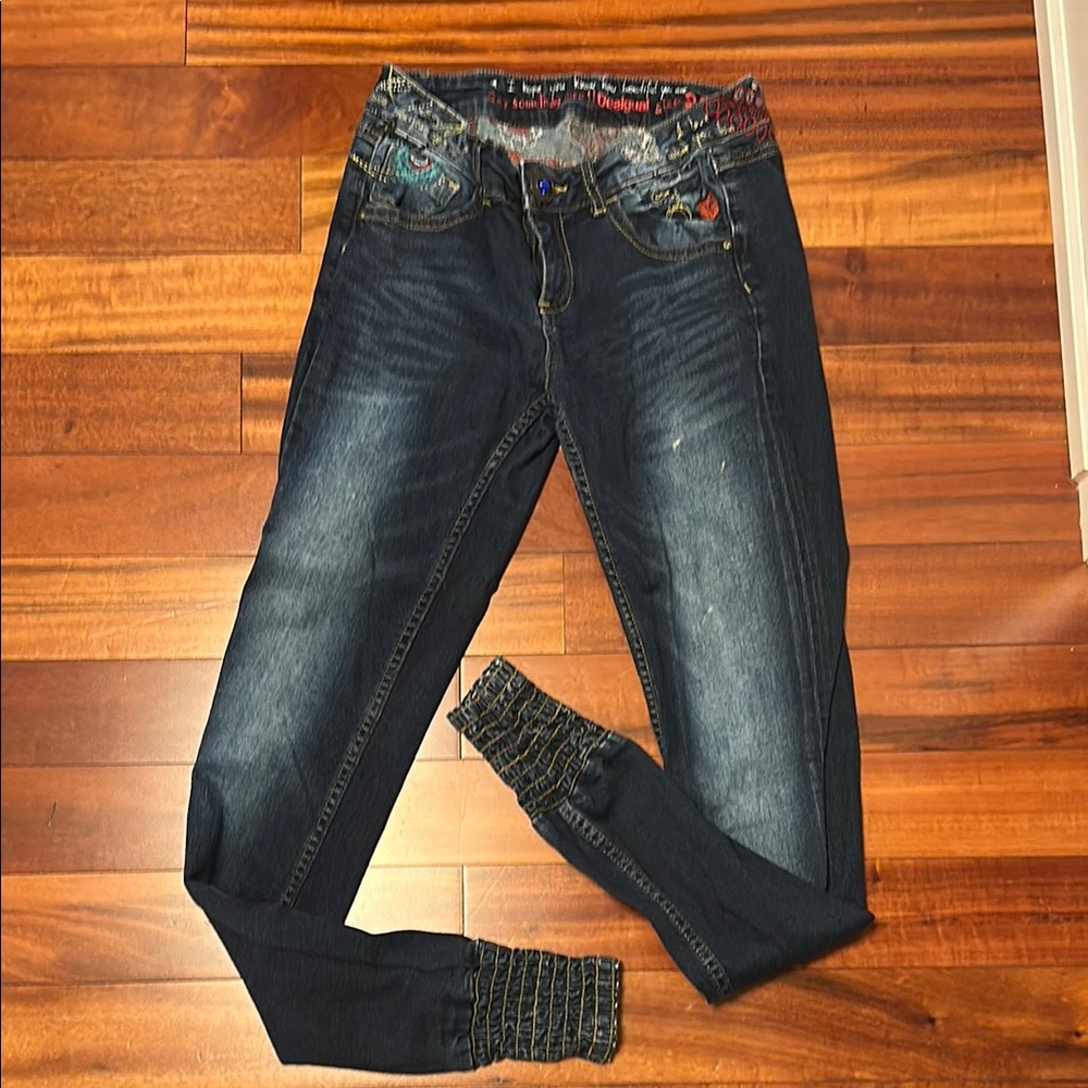 Desigual Blue Skinny Jeans with Vintage-Inspired Distressing
